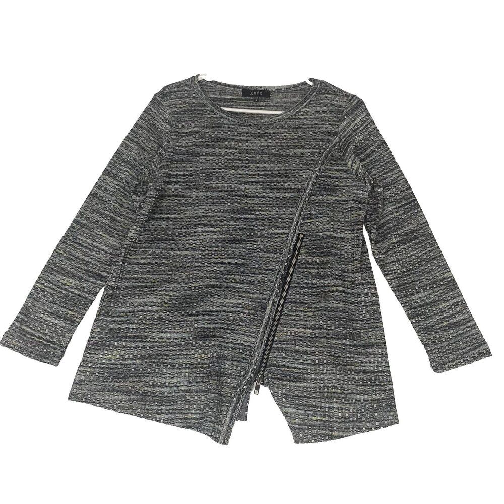 Comfy USA Gray  Stretch Zip‎ Front Knit Sweater Cardigan Top Small Made in USA